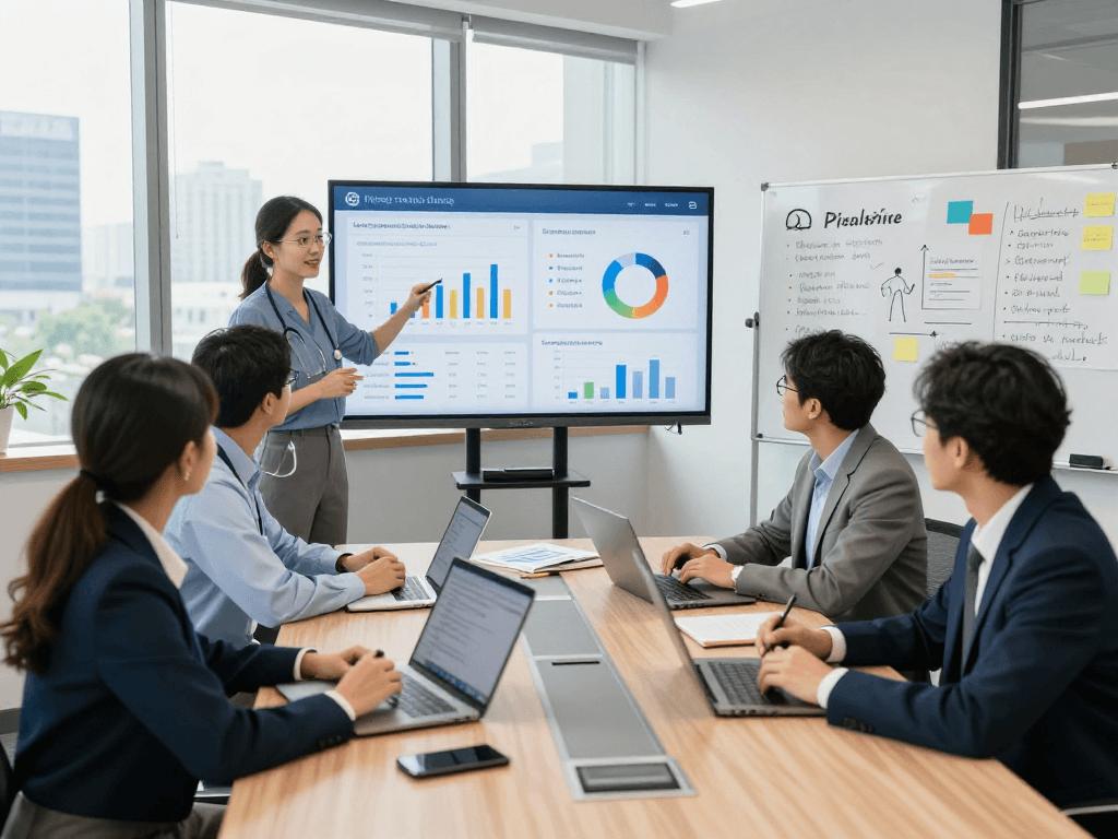 Branchenlösungen – Übersicht at a professional consultation meeting focused on data privacy and accessibility for diverse industries.