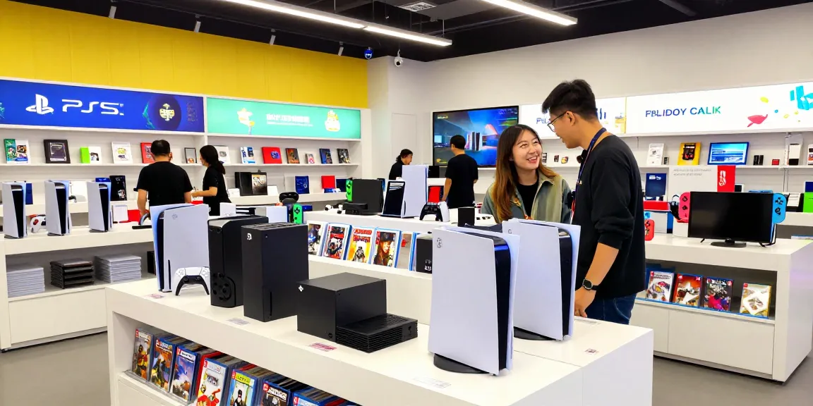 Shopping experience at ROKOK88 link game store featuring consoles and accessories.
