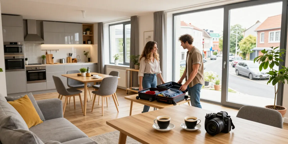 Gemütliches Monteurzimmer in Hannover mit voll ausgestatteter Küche und einladendem Wohnzimmer.