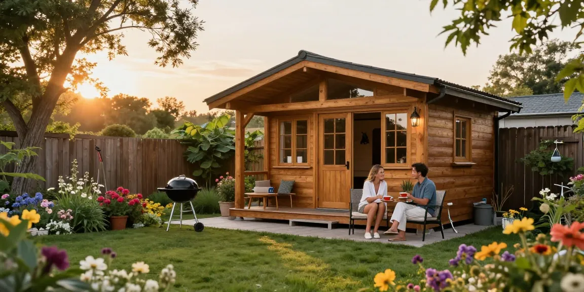 Ein Garten Haus umgeben von Blumen und Pflanzen, ideale Wohlfühloase für Gartenfreunde.