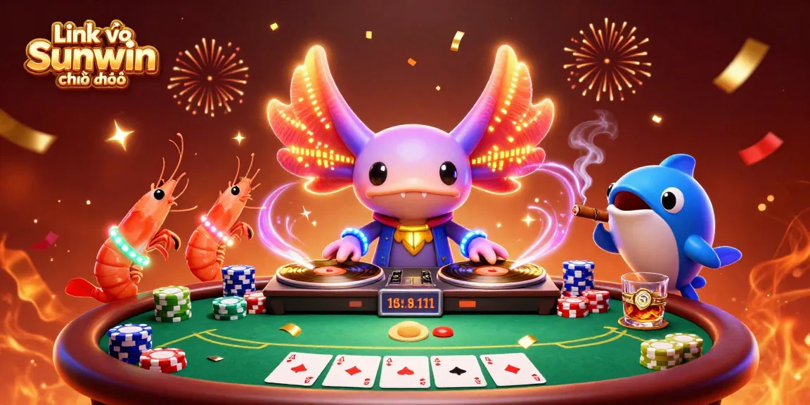 Engaging 3D illustration showcasing Link vào Sunwin chính thức casino scene with vibrant characters and poker elements.